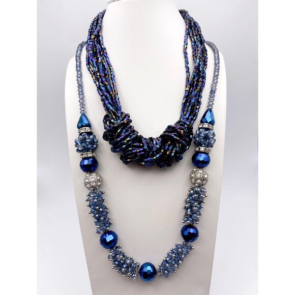 Bundle of Two Vintage Blue Beads Necklaces - Picture 3 of 7